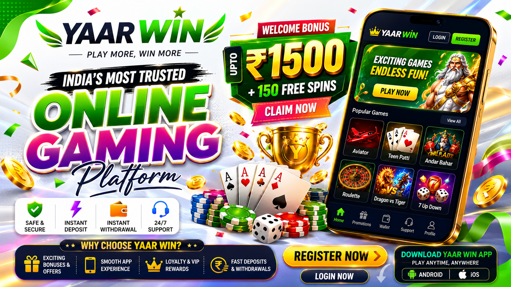 Yaar Win online gaming register and login banner